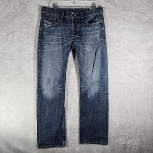 Diesel Larkee Jeans Mens Size 33x32 Blue Straight Leg Medium Wash Whiskered